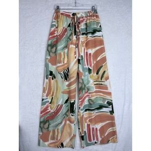 SHEIN Wide Leg Palazzo‎ Pants Abstract Print Drawstring Waist Flowy Boho Lounge
